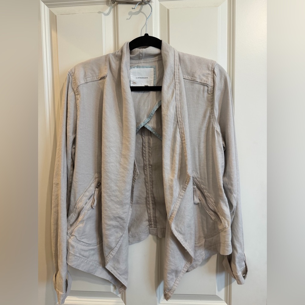 A by Anthropologie linen blend gulliver draped open front jacket.
